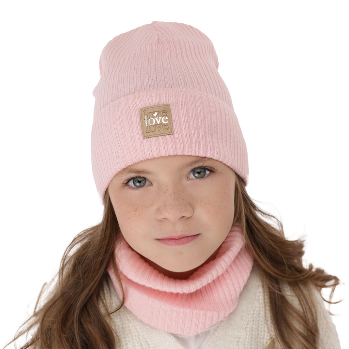 Ensemble automne/printemps fille: bonnet et snood, avec coton, rose, Furora