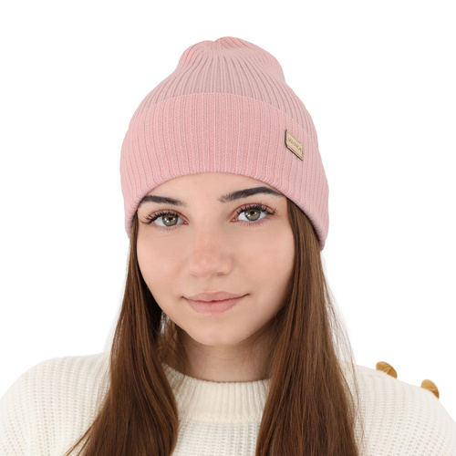 Bonnet d'hiver/printemps femme, rose clair, 100% laine mérinos, Sophie