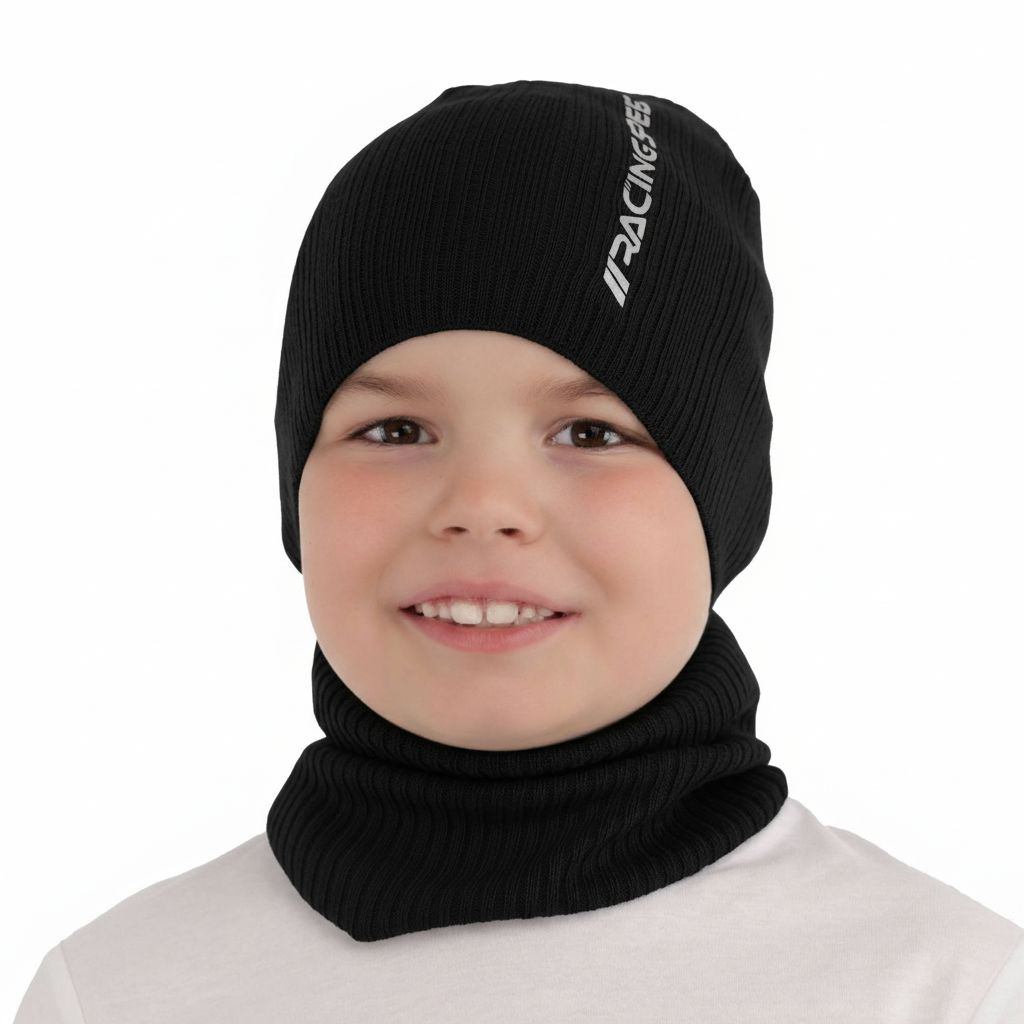 Ensemble automne/printemps garçon: bonnet et snood, avec coton, noir, Kolorado