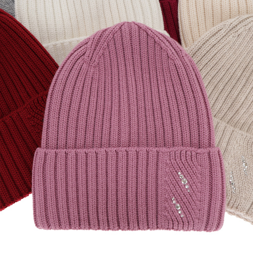 Bonnet d'hiver femme, hiver, rose, avec laine mérinos, Ariga