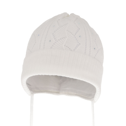 Bonnet automne/printemps fille, blanche, avec liens, Marinetta
