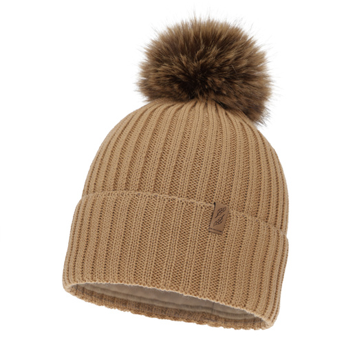 Bonnet d'hiver femme, camel, avec laine mérinos, Zamira