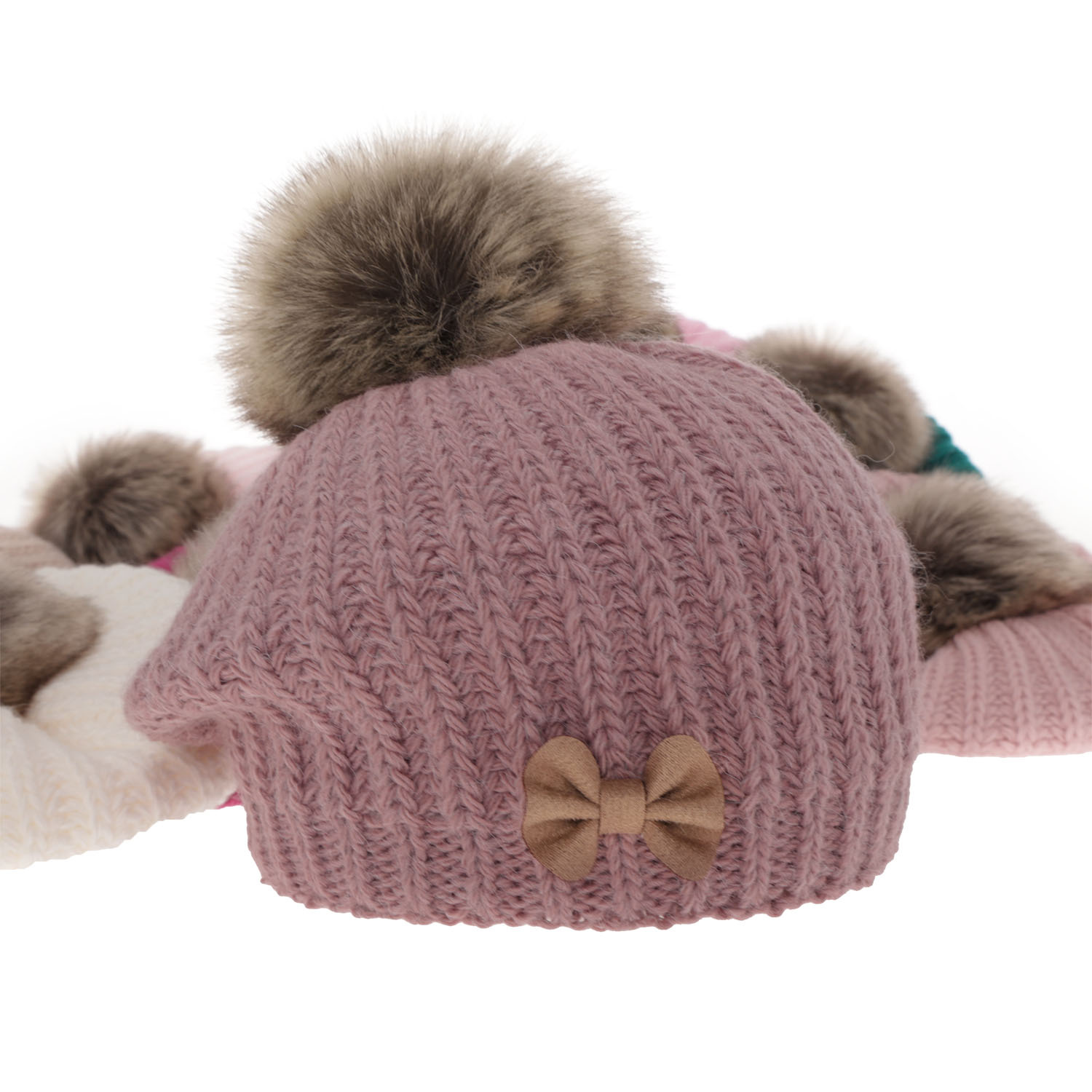 Ensemble d'hiver fille: beret et snood, noir, avec pompon, Polinezja
