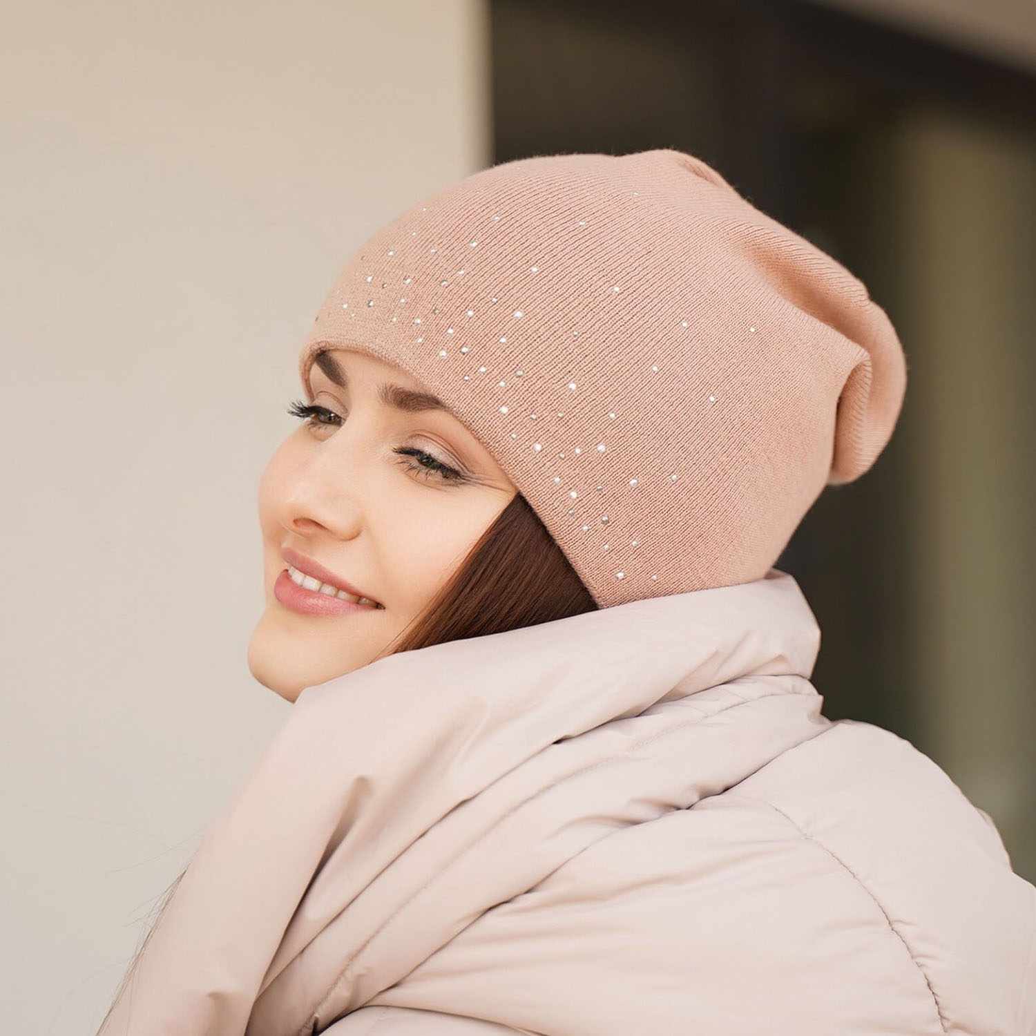 Bonnet d'hiver femme, rose, avec laine mérinos, Minerwa