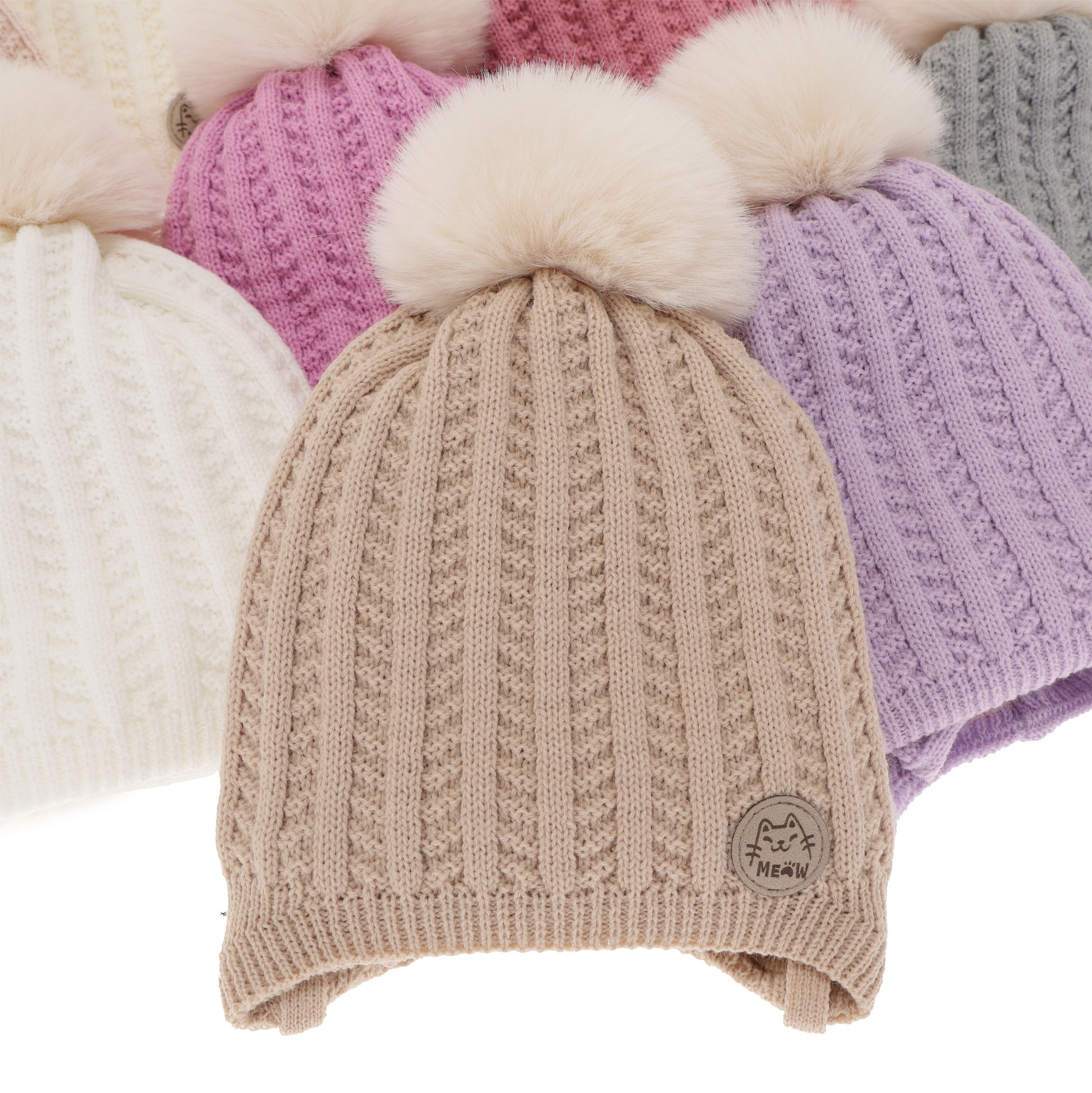Ensemble d'hiver fille: bonnet et snood, violet, avec pompon, Kenta