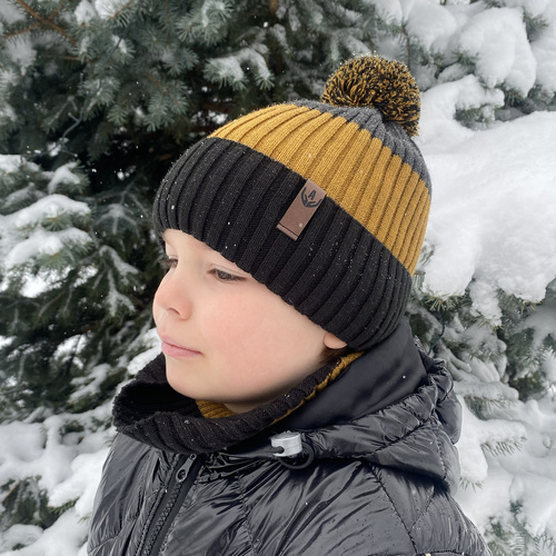 Ensemble d'hiver garçon: bonnet et snood, noir, Karson