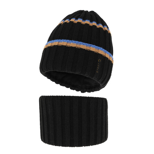 Ensemble d'hiver garçon: bonnet et snood, noir, Bastien