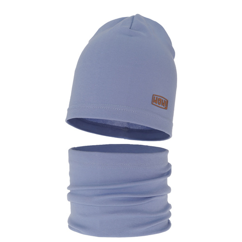 Ensemble automne/printemps garçon: bonnet et snood, bleu, en coton, Frizer