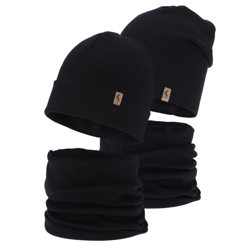 Ensemble automne/printemps fille: bonnet et snood, coton, noir, Bravura