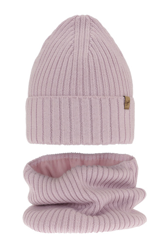 Ensemble d'hiver fille: bonnet et snood, lilas, avec laine mérinos, Mesalia