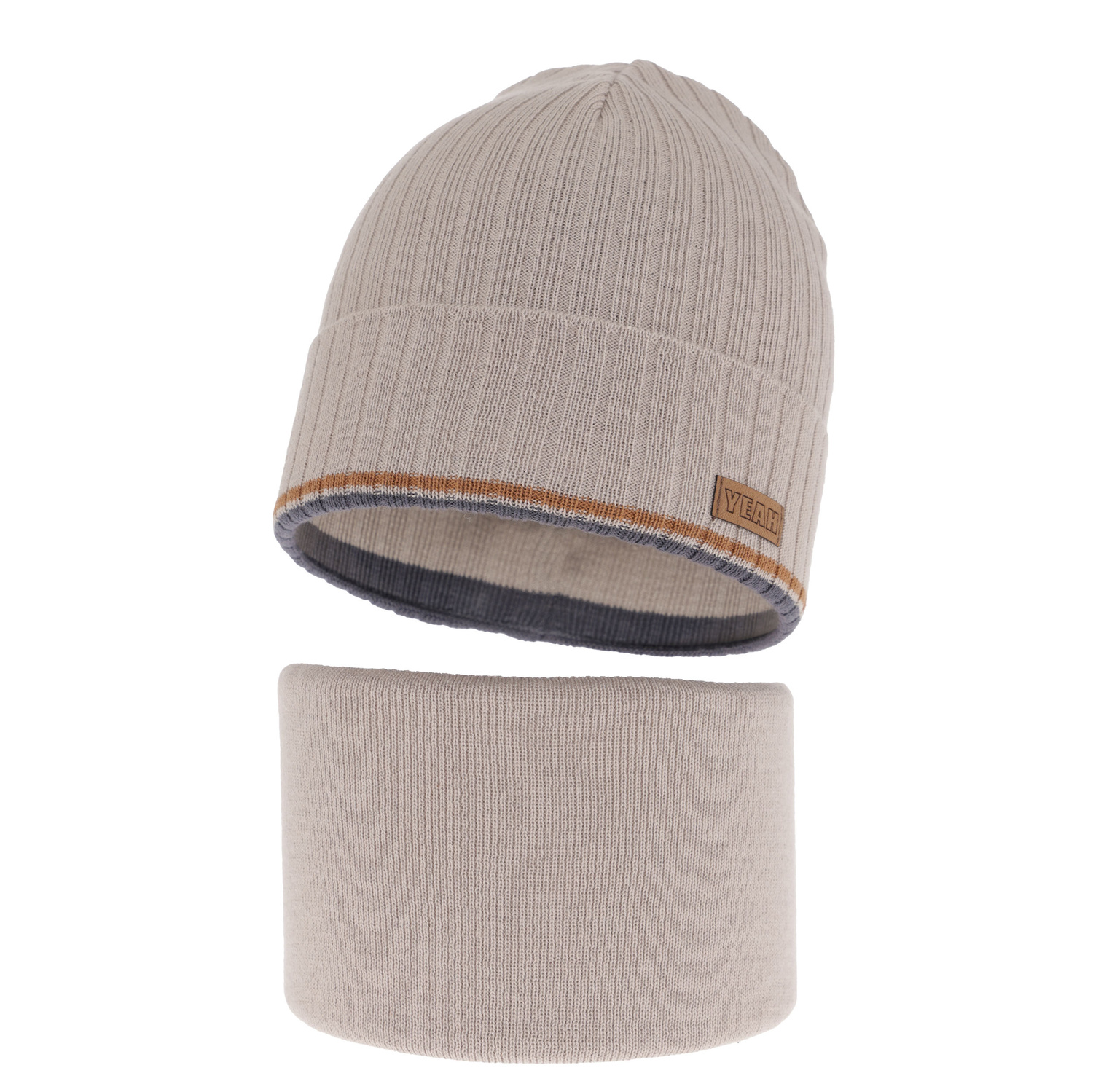 Ensemble automne/printemps garçon: bonnet et snood, avec coton, beige, London