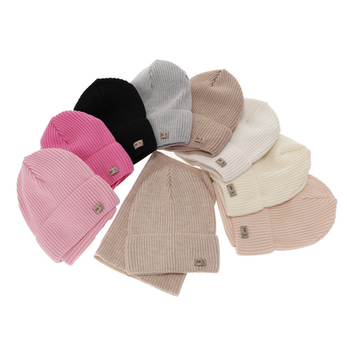 Ensemble automne/printemps fille: bonnet et snood, rose, 100% laine mérinos, Itra