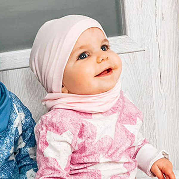 Ensemble automne/printemps fille: bonnet et snood, rose, coton, Hazelka