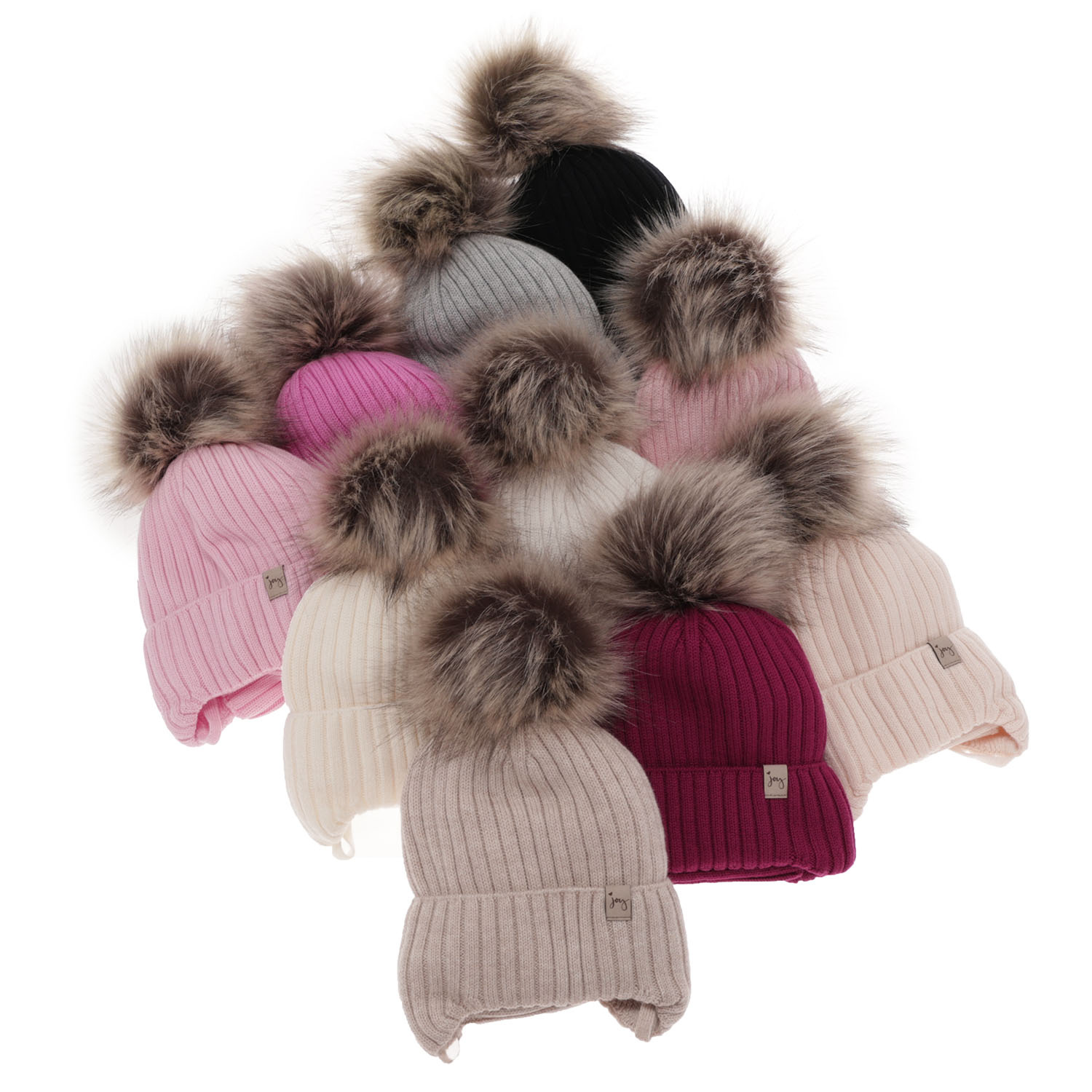 Ensemble d'hiver fille: bonnet et snood, jasnoróżowy, avec liens, 100% laine mérinos, avec pompon, Junika