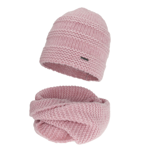Ensemble d'hiver femme: bonnet et snood, rose, avec laine mérinos, Driva
