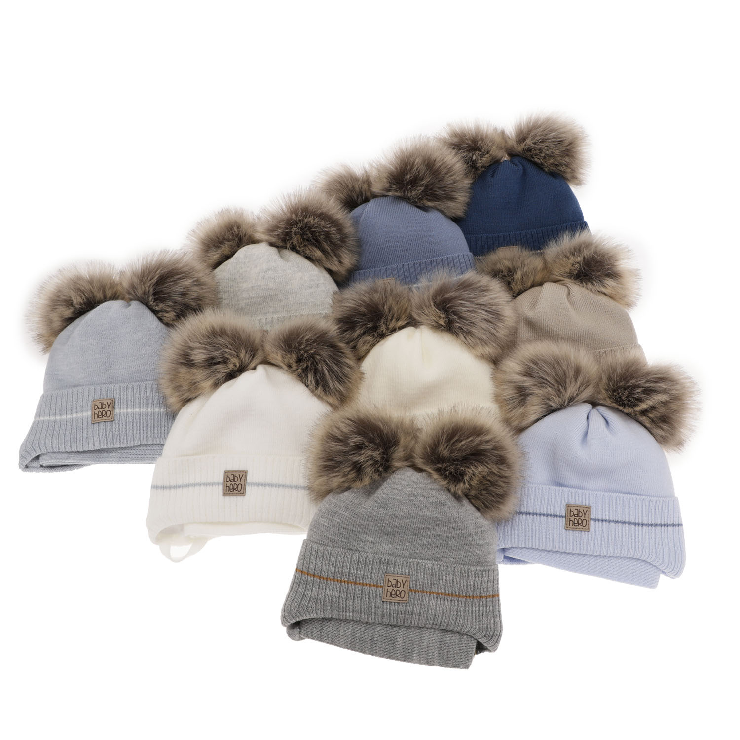 Ensemble d'hiver garçon: bonnet et écharpe, blanc, avec deux pompons, avec liens, Melon