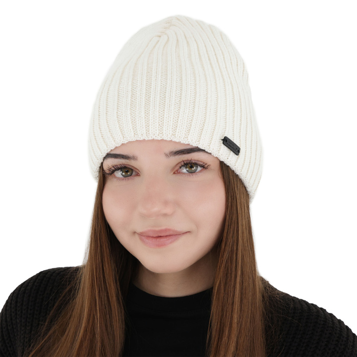 Bonnet d'hiver femme, crème, avec laine mérinos, Soletta