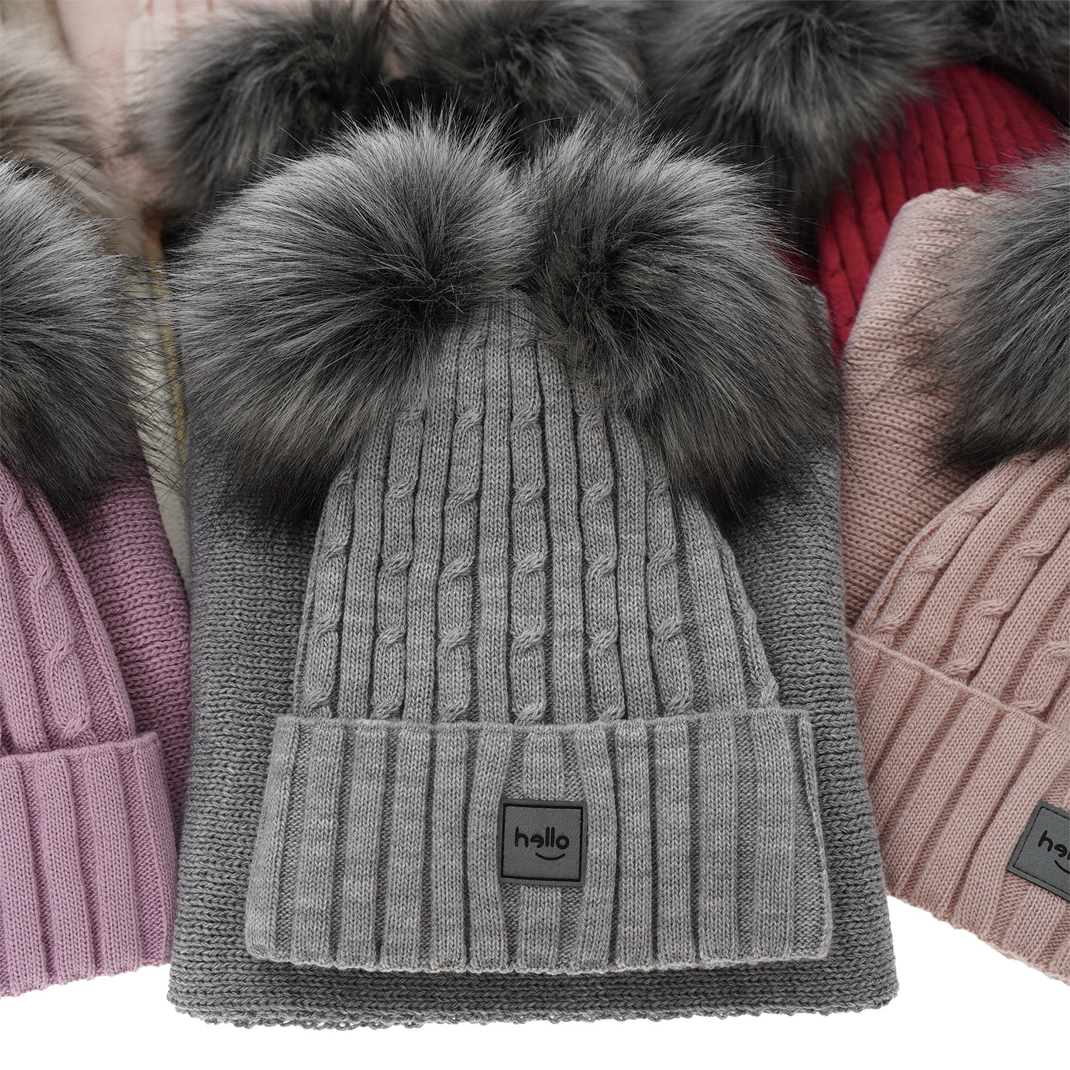 Ensemble d'hiver fille: bonnet et écharpe, noir, avec deux pompons, Zenda