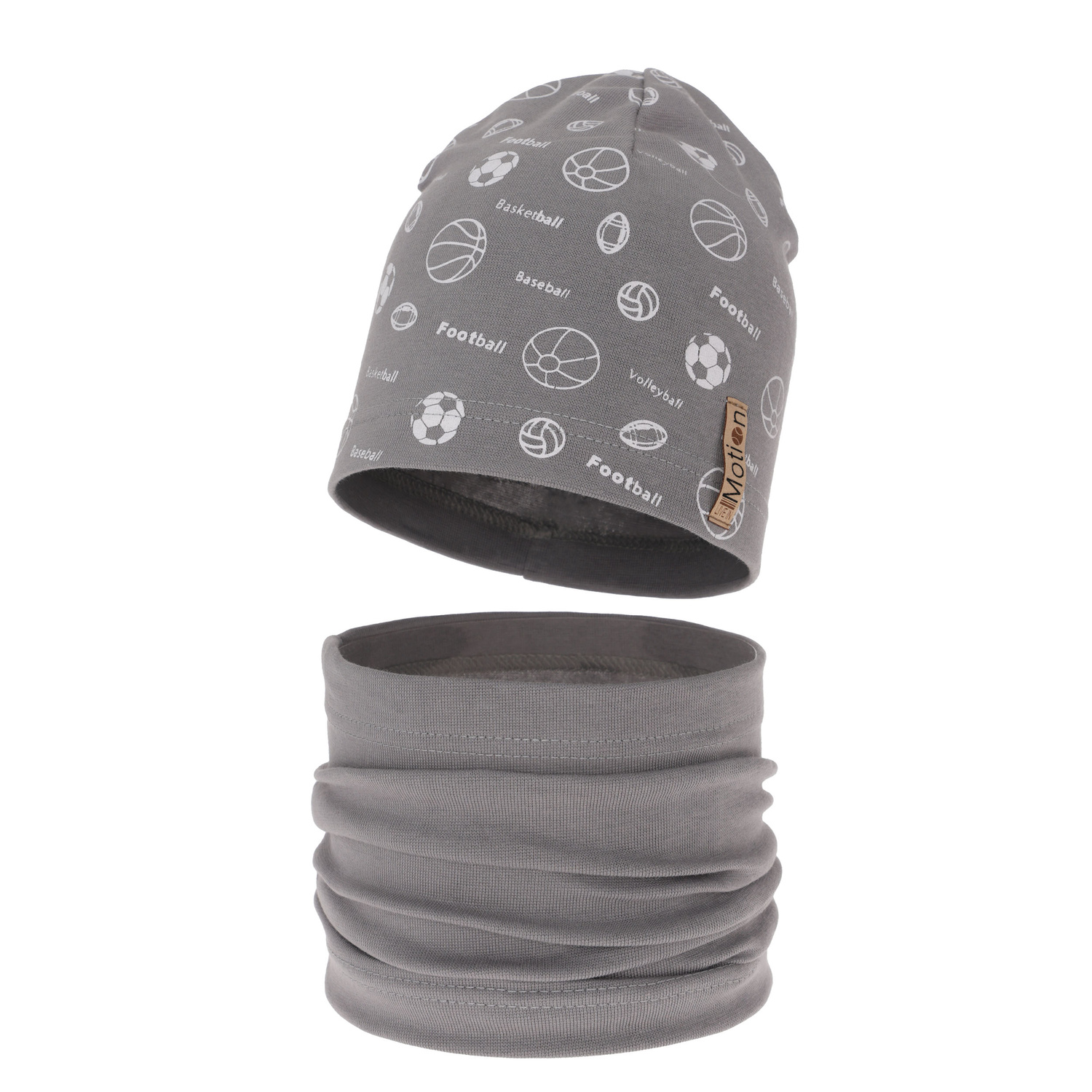 Ensemble automne/printemps garçon: bonnet et snood, gris, en coton, Paolo
