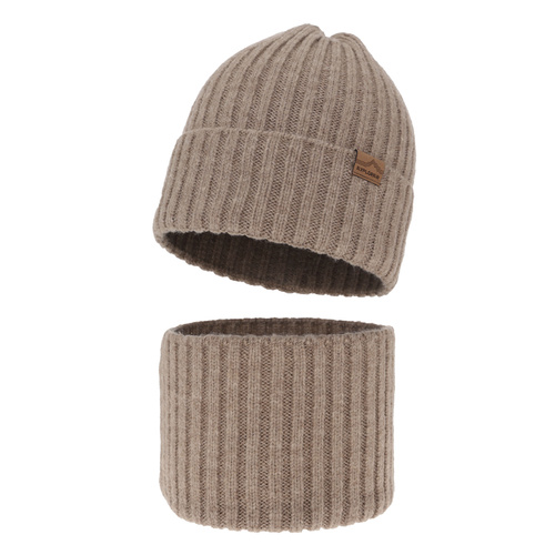 Ensemble d'hiver garçon: bonnet et snood, beige, avec laine mérinos, Karmin