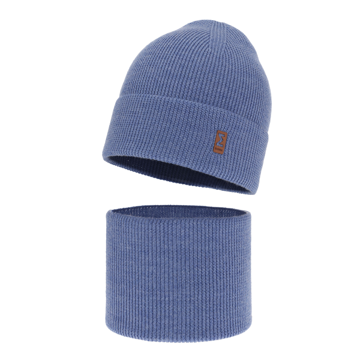 Ensemble automne/printemps garçon: bonnet et snood, bleu, avec laine mérinos, Bruce