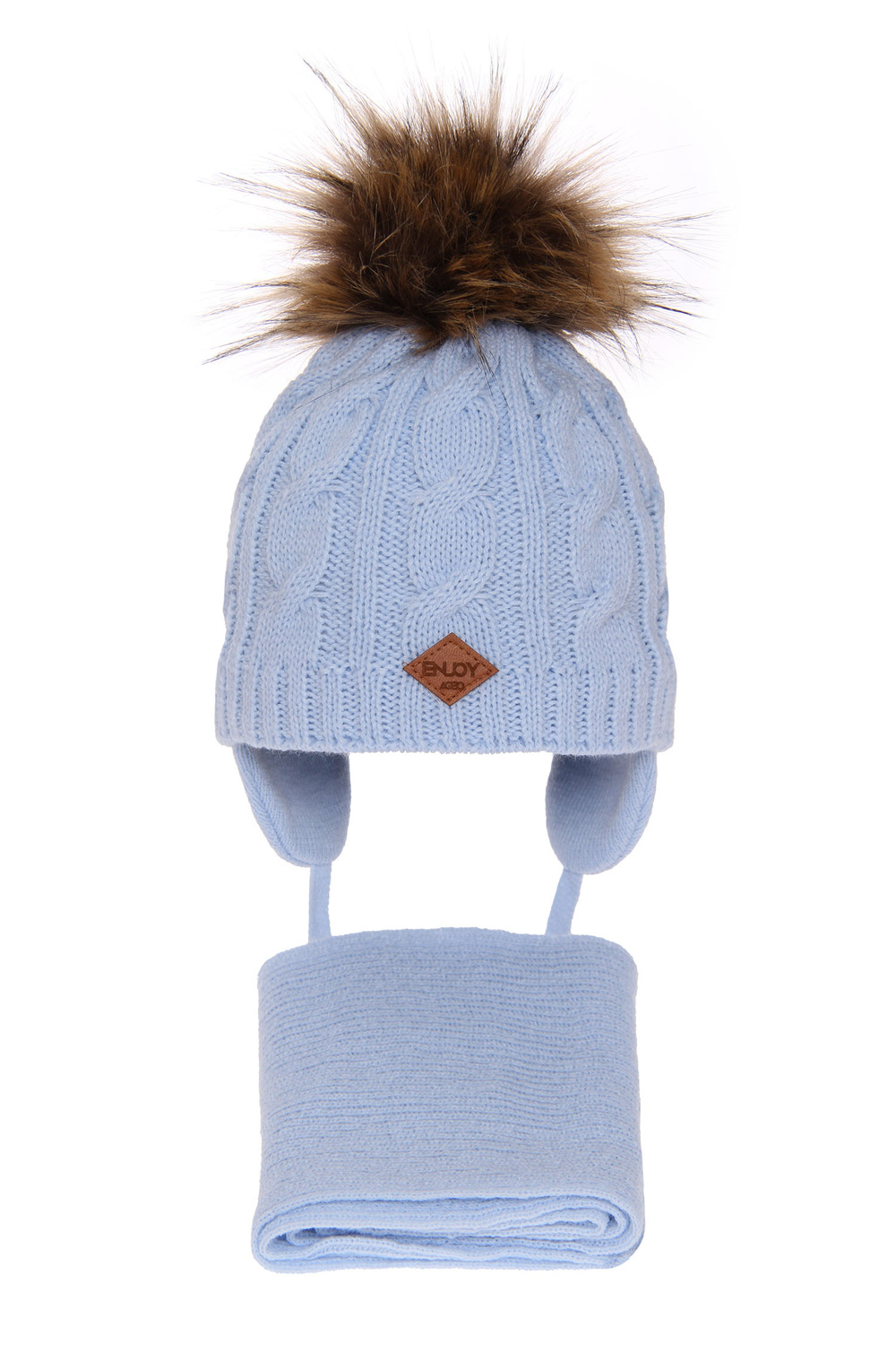 Ensemble d'hiver garçon: bonnet et écharpe, bleu clair, avec pompon, avec liens, Minor
