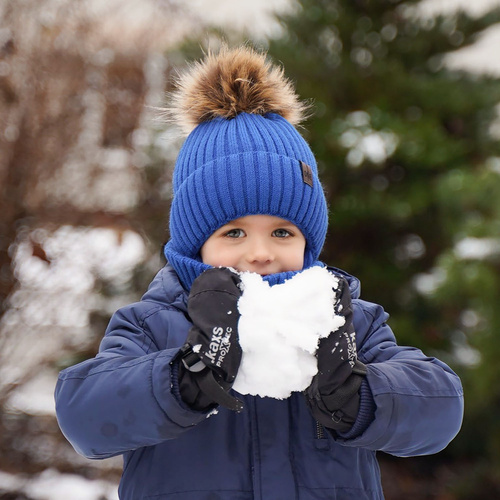 Ensemble d'hiver garçon: bonnet et snood, noir, avec pompon, avec liens, Puzel