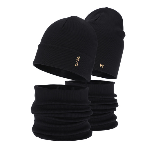 Ensemble automne/printemps fille: bonnet et snood, noir, en coton, Carina