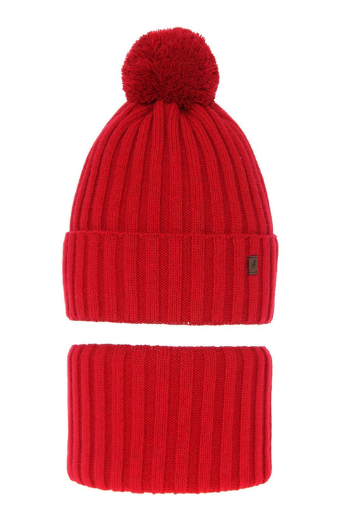 Ensemble d'hiver garçon: bonnet et snood, rouge, avec pompon, Wiliam