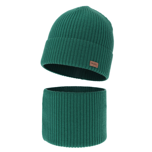 Ensemble automne/printemps garçon: bonnet et snood, 100% Laine Mérinos Extrafine, szmaragdowy, Intro