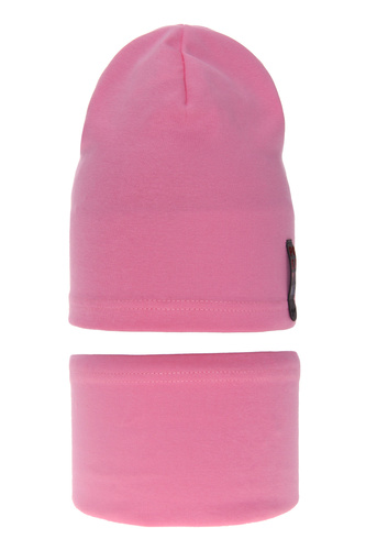 Ensemble automne/printemps fille: bonnet et snood, rose, coton, Flores