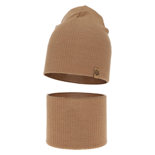 Ensemble automne/printemps garçon: bonnet et snood, camel, avec laine mérinos, Richi