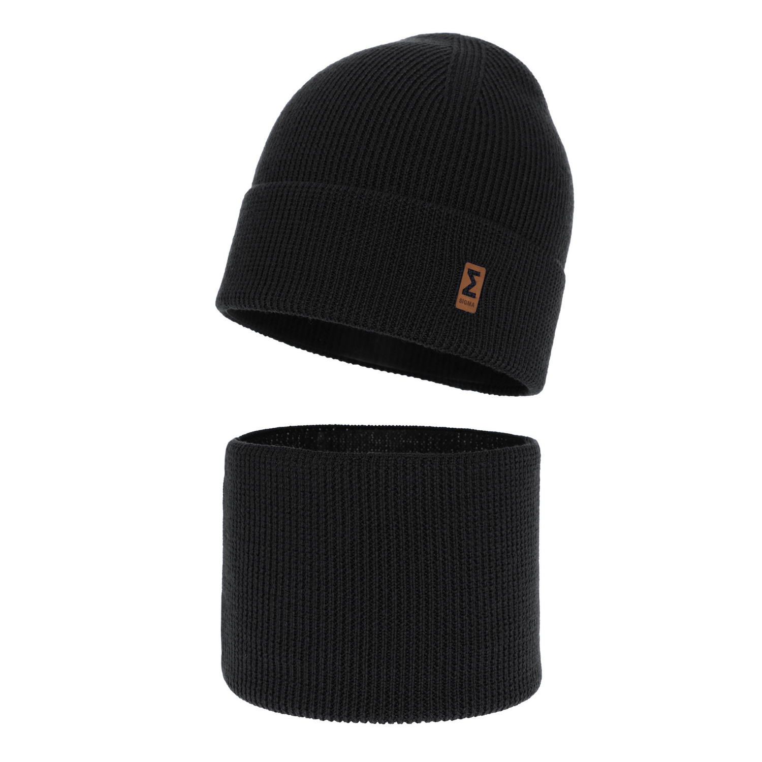 Ensemble automne/printemps garçon: bonnet et snood, noir, avec laine mérinos, Bruce