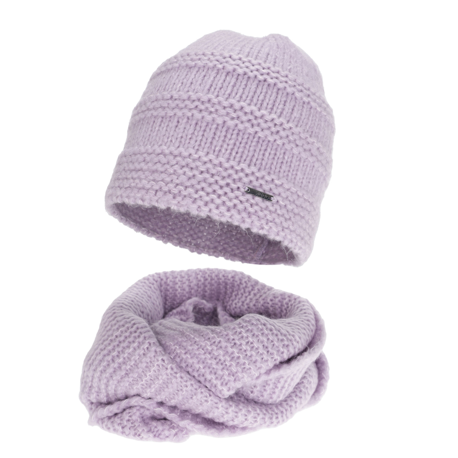 Ensemble d'hiver femme: bonnet et snood, violet, avec laine mérinos, Driva