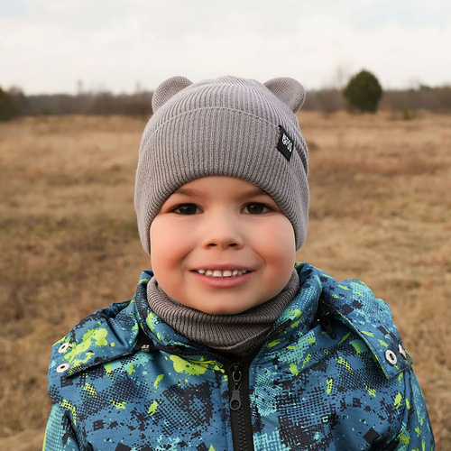 Ensemble automne/printemps garçon: bonnet et snood, avec coton, gris foncé, Grajan