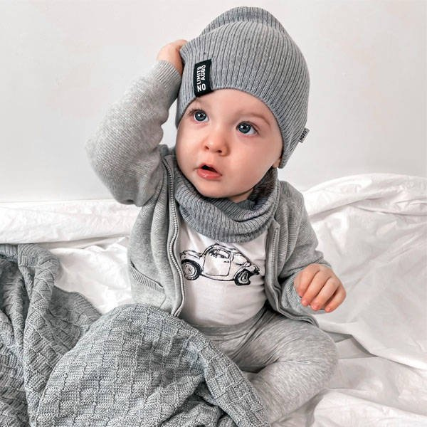 Ensemble automne/printemps garçon: bonnet et snood, avec coton, moutarde, Tunis