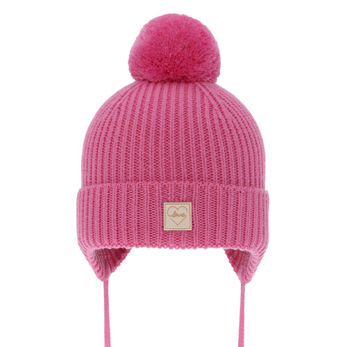 Bonnet d'hiver fille, rose, avec pompon, doublé de laine mérinos, Havana