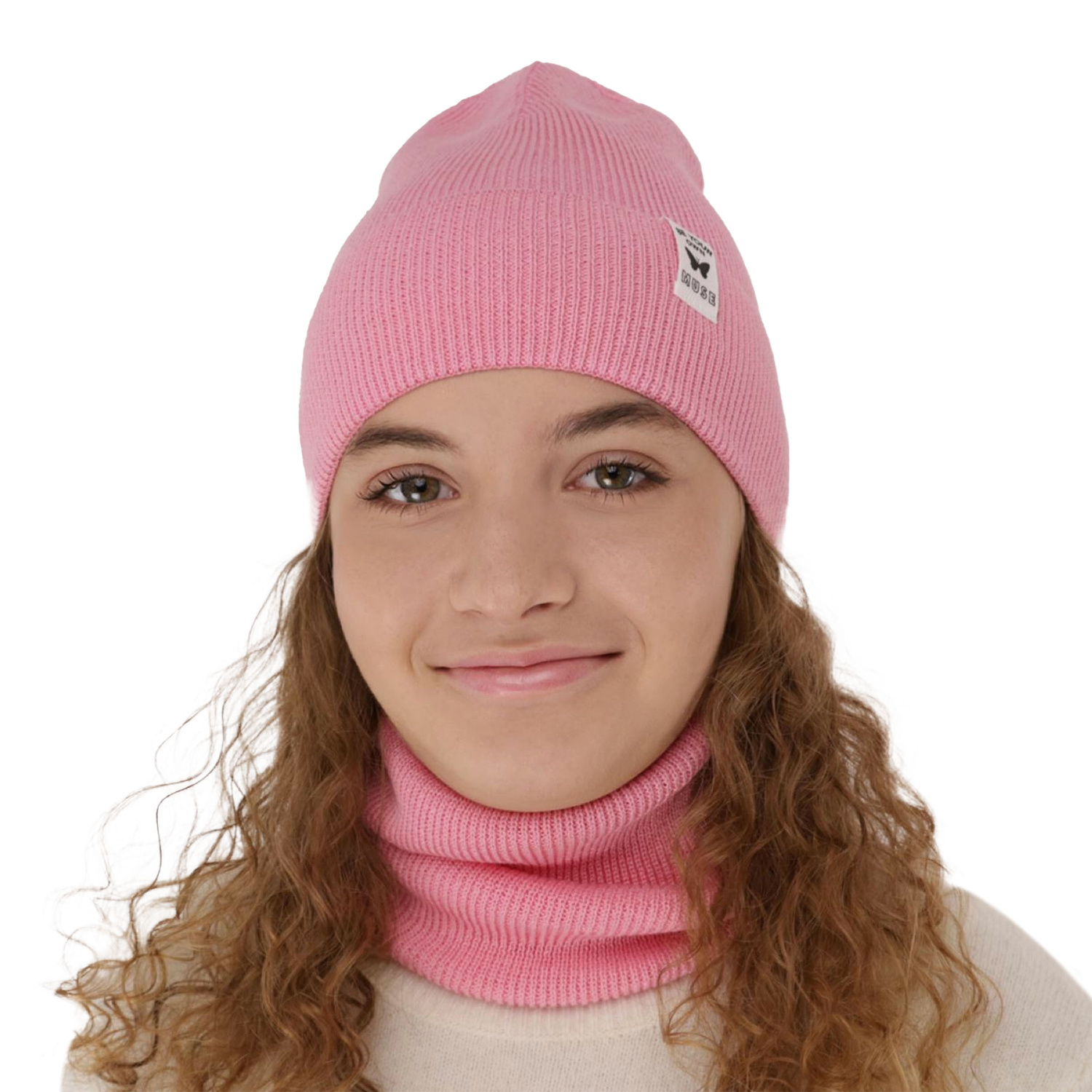 Ensemble automne/printemps fille: bonnet et snood, avec coton, corail, Leonita