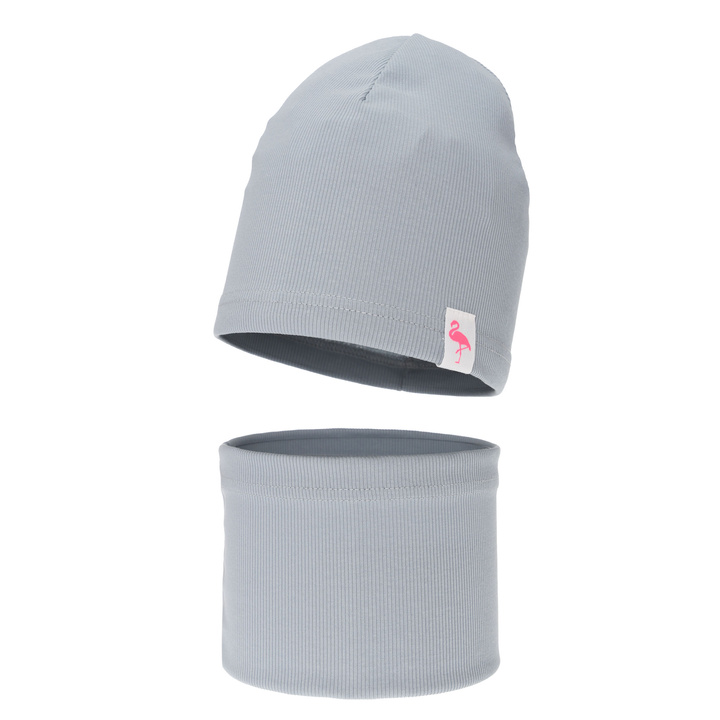Ensemble automne/printemps fille: bonnet et snood, en coton, gris, Rumilla