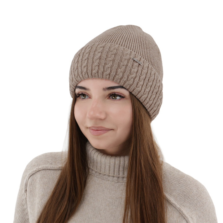 Bonnet d'hiver femme, beige, avec laine mérinos, Febe