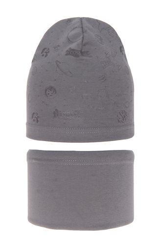 Ensemble automne/printemps garçon: bonnet et snood, gris, coton, Kosmos