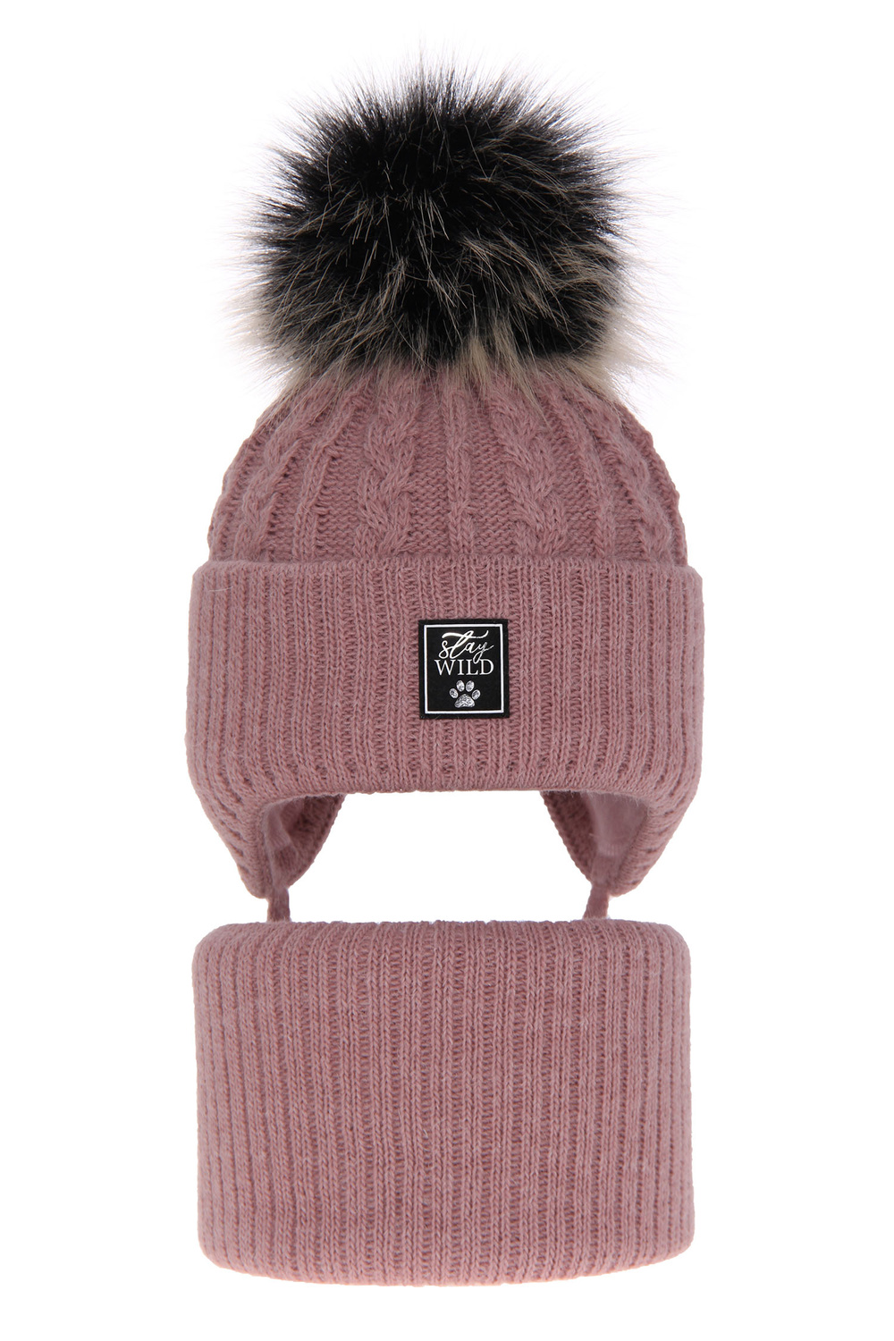 Ensemble d'hiver fille: bonnet et snood, violet, avec liens, avec pompon, Melodia