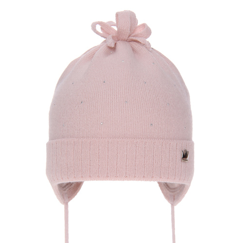 Bonnet automne/printemps fille, rose, avec liens, Oliwka