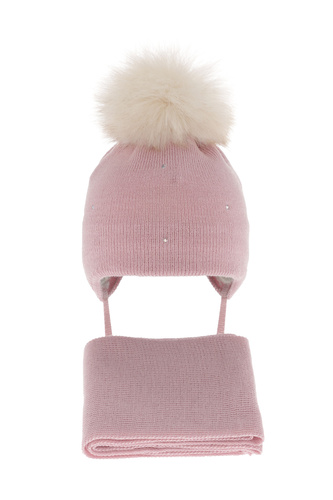 Ensemble d'hiver fille: bonnet et écharpe, rose, avec laine mérinos, Rosalina