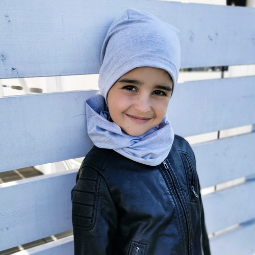 Ensemble automne/printemps garçon: bonnet et snood, noir, en coton, Hazel