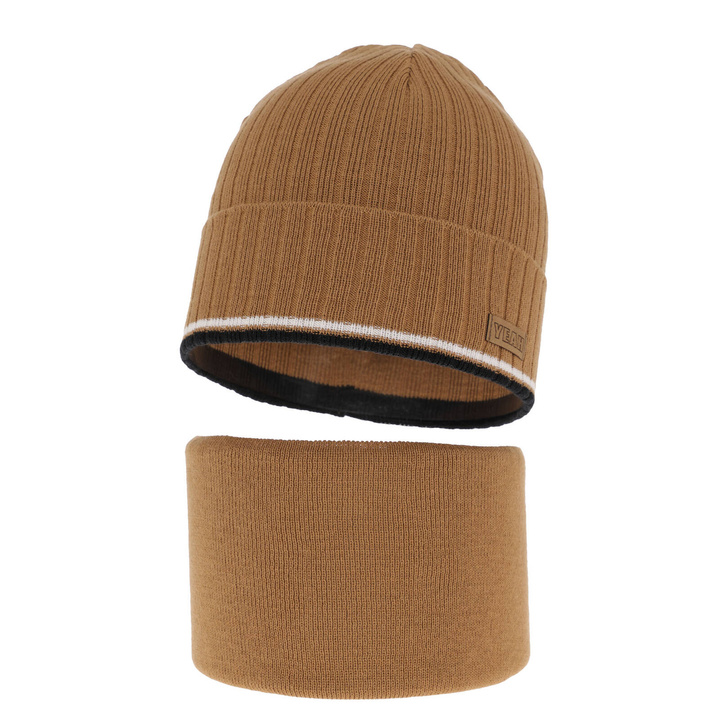 Ensemble automne/printemps garçon: bonnet et snood, avec coton, camel, coton, London