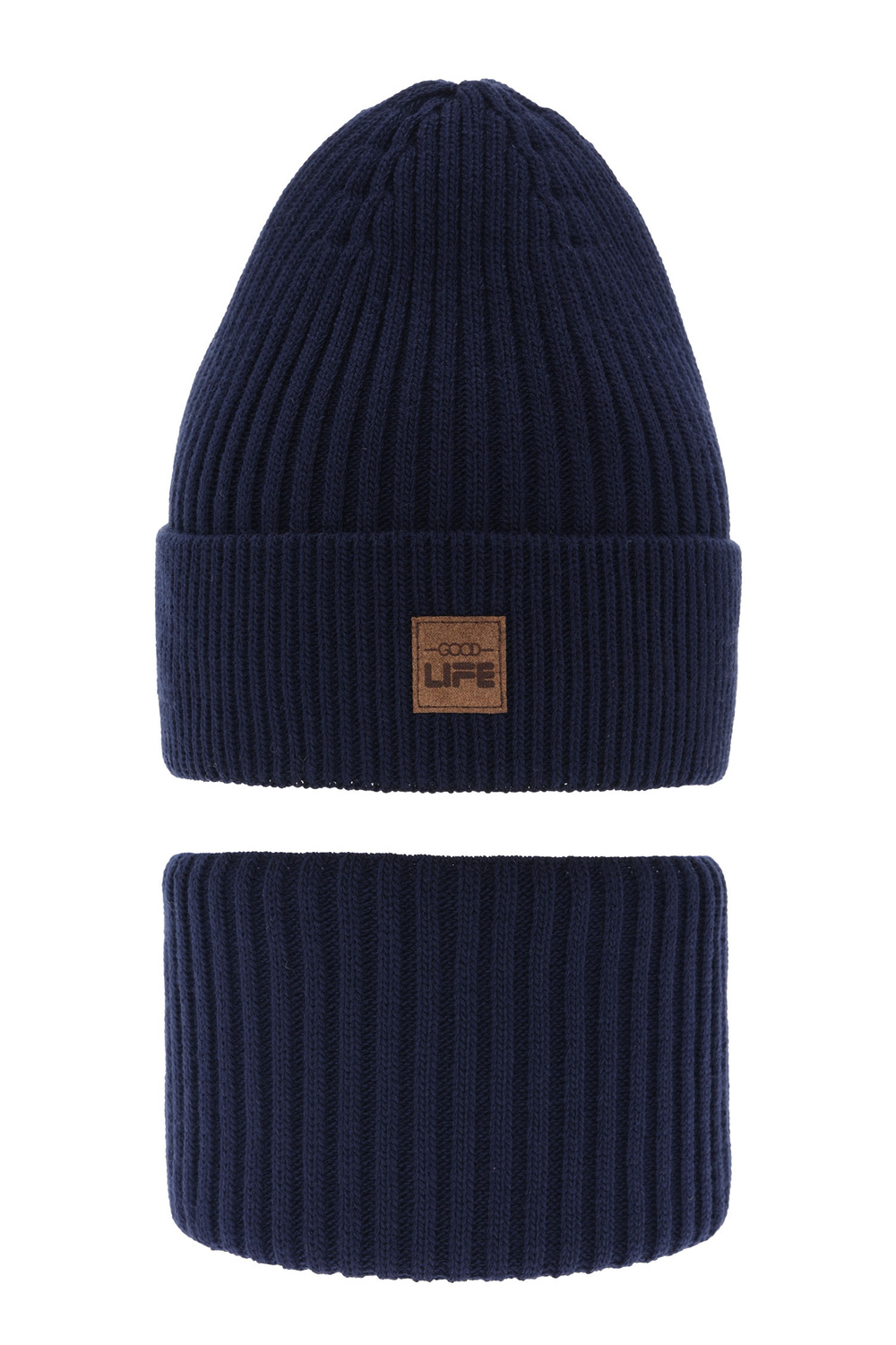 Ensemble d'hiver garçon: bonnet et snood, bleu marine, Basilio