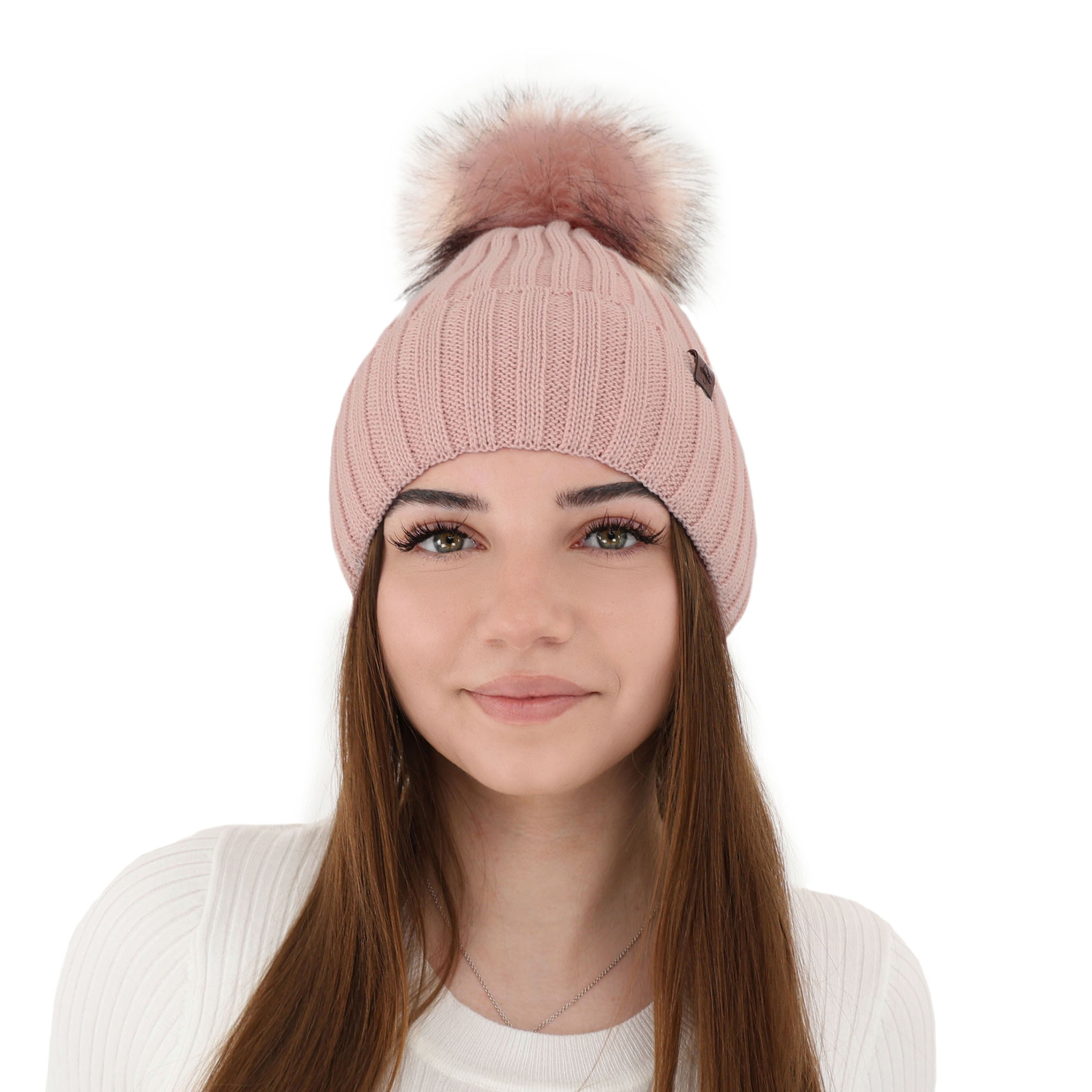 Bonnet d'hiver femme, rose, avec laine mérinos, Texa