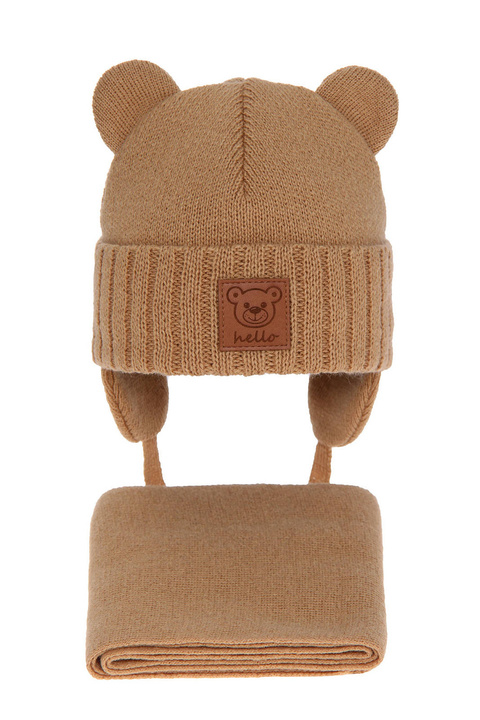Ensemble d'hiver garçon: bonnet et écharpe, camel, avec liens, Petit