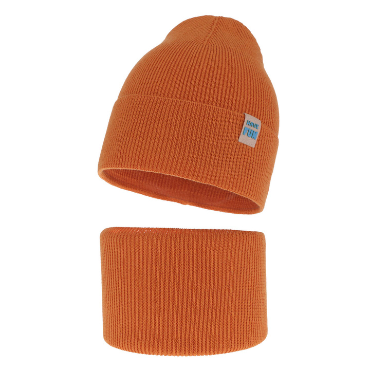Ensemble automne/printemps garçon: bonnet et snood, avec coton, orange, avec pompon, Ottavio